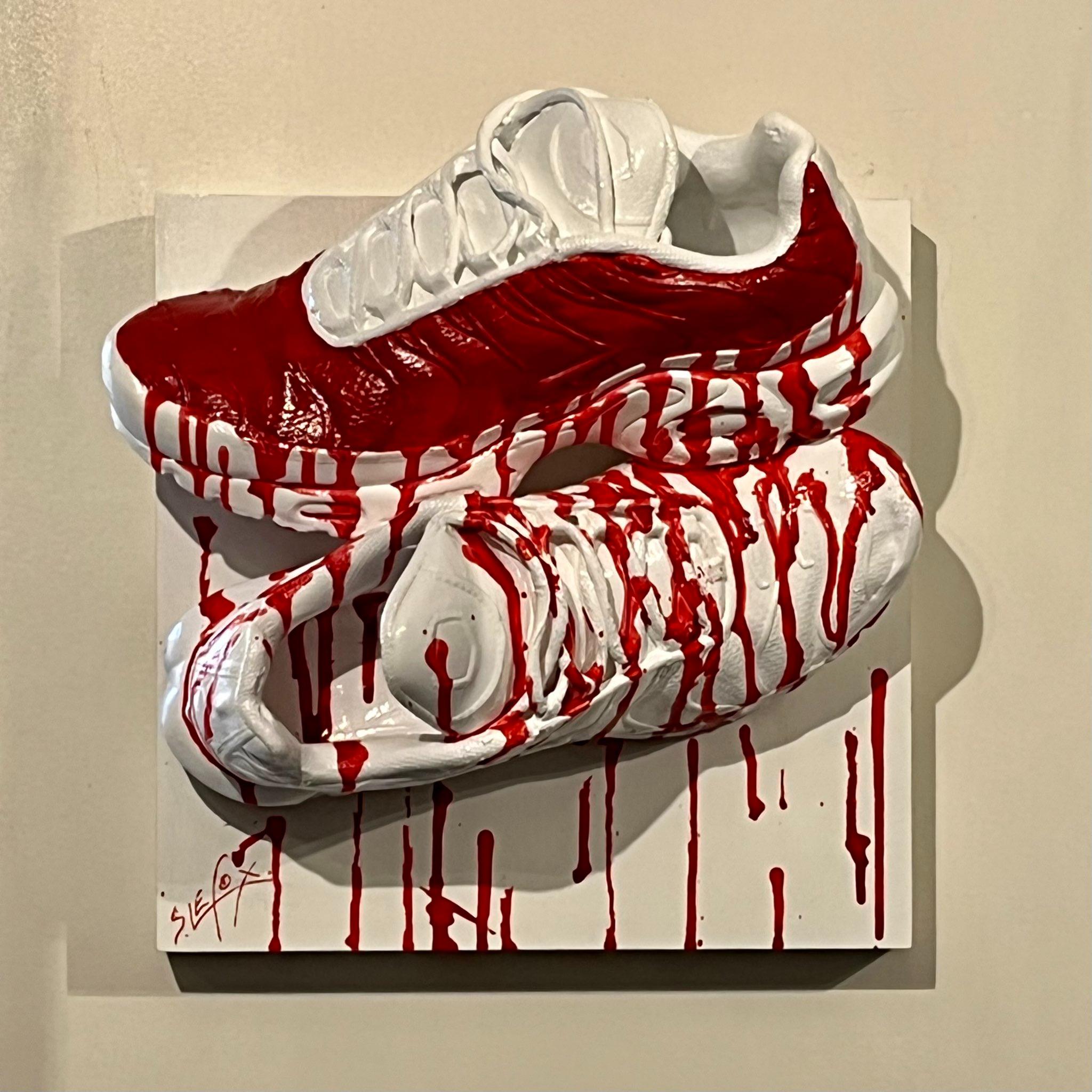 BLOODY TUNED</br>Acrylic on Nike Air Max Tuned, wooden box 30 X 30 X 20 SBG